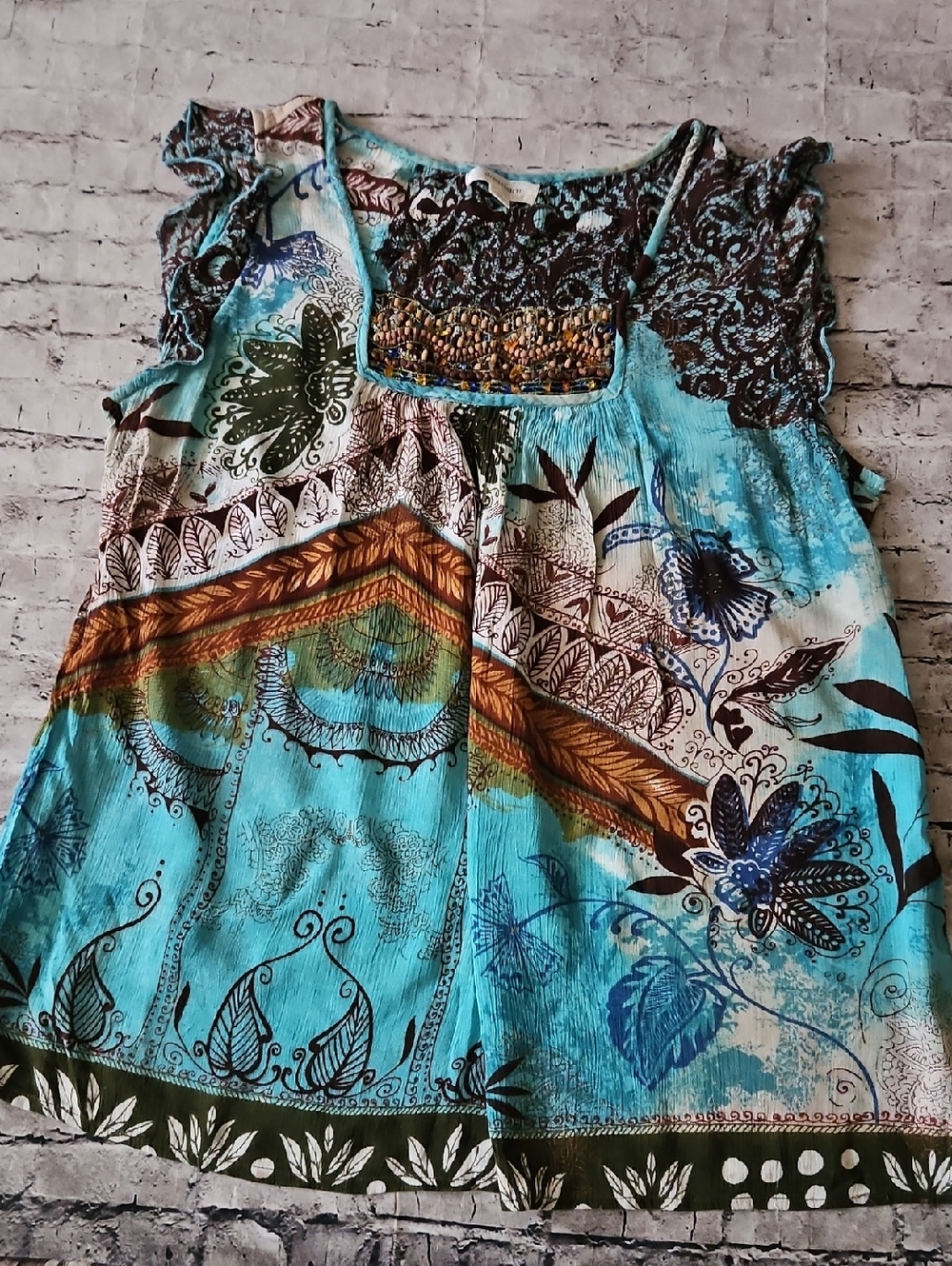 Dressbarn Beaded Ruffle Sleeves Blouse Top Size M